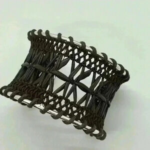 ♦️Bracelets 3/$12♦️ UNIQUE cuff bracelet, silver with black rattan.